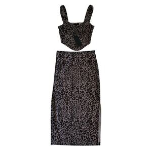 Brit The‎ Label Leopard Print Corset Top Midi Skirt 2 Piece Set Brown M
